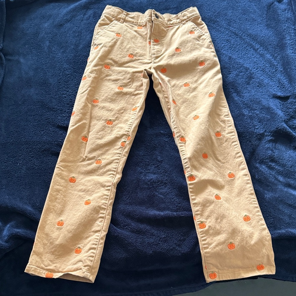 Gymboree Tan Pants with Orange Pumpkin Embroidery